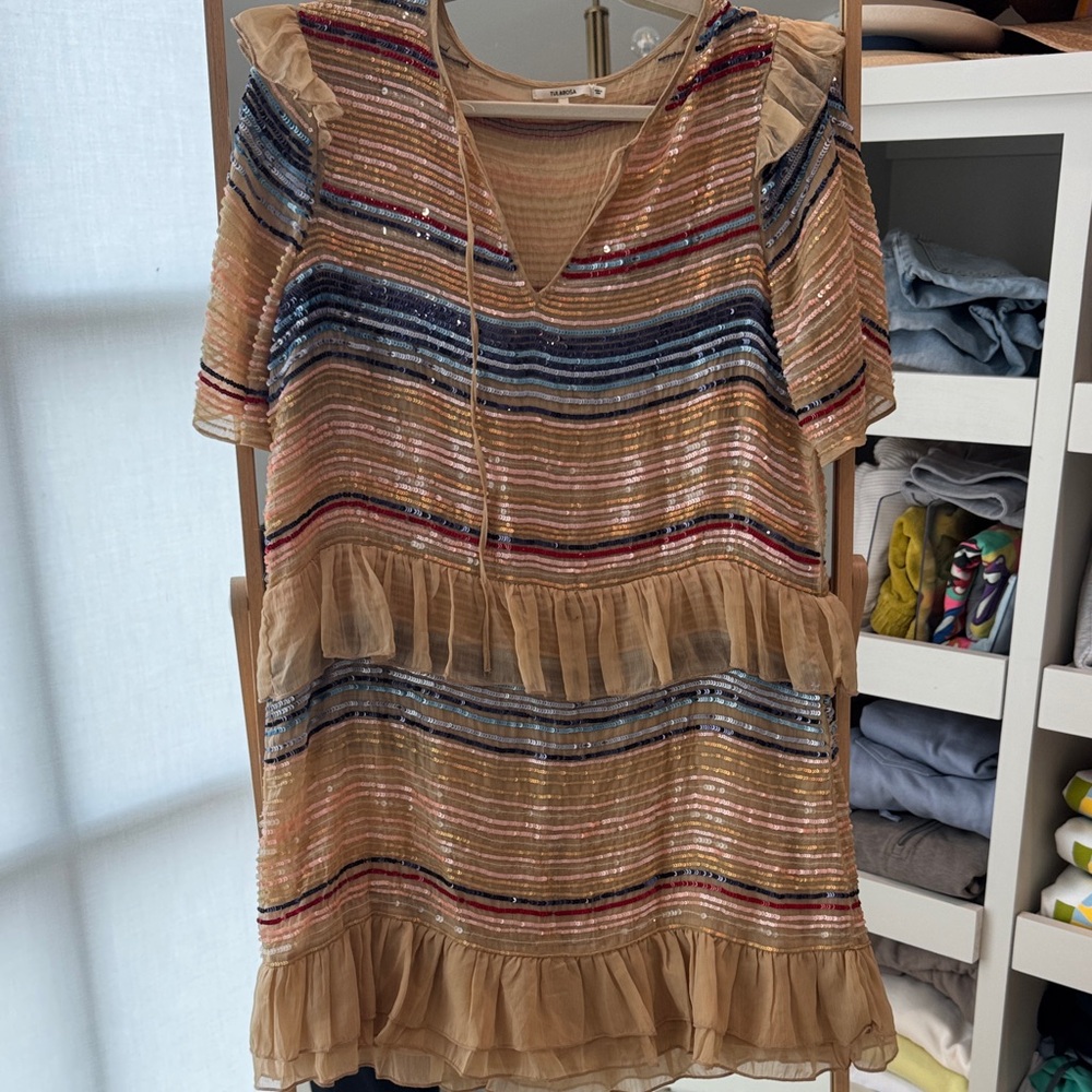 Tularosa Beige and Pink Sequin Top